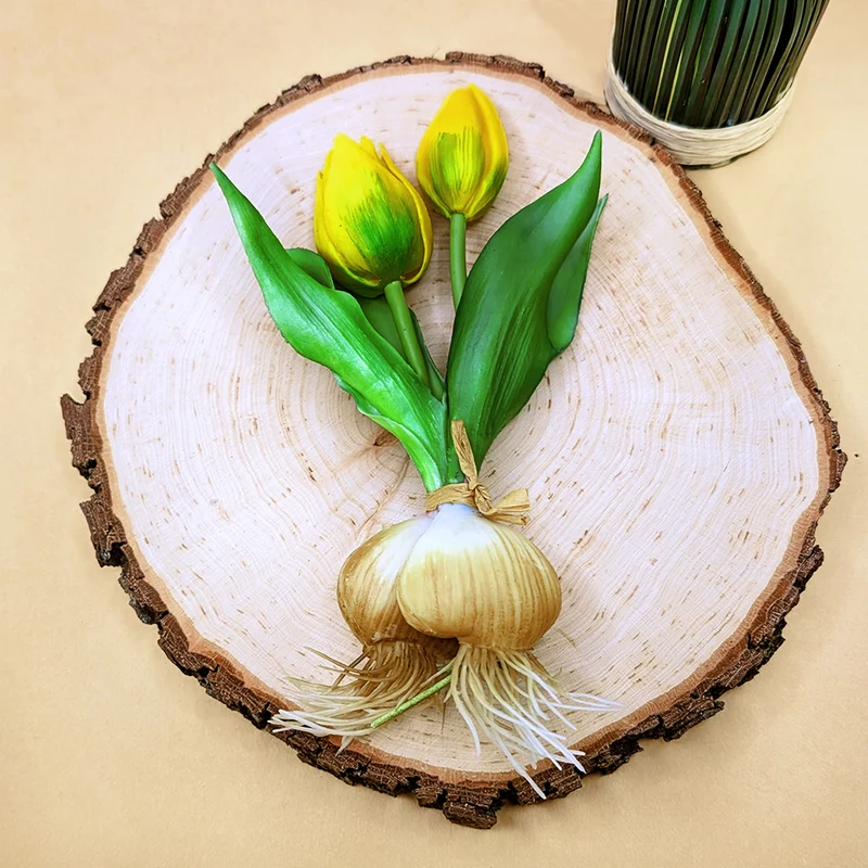 Seidenblumen Tulpen mit Zwiebeln | Hochwertige Kunstblumen in 2 Farben | 18 cm