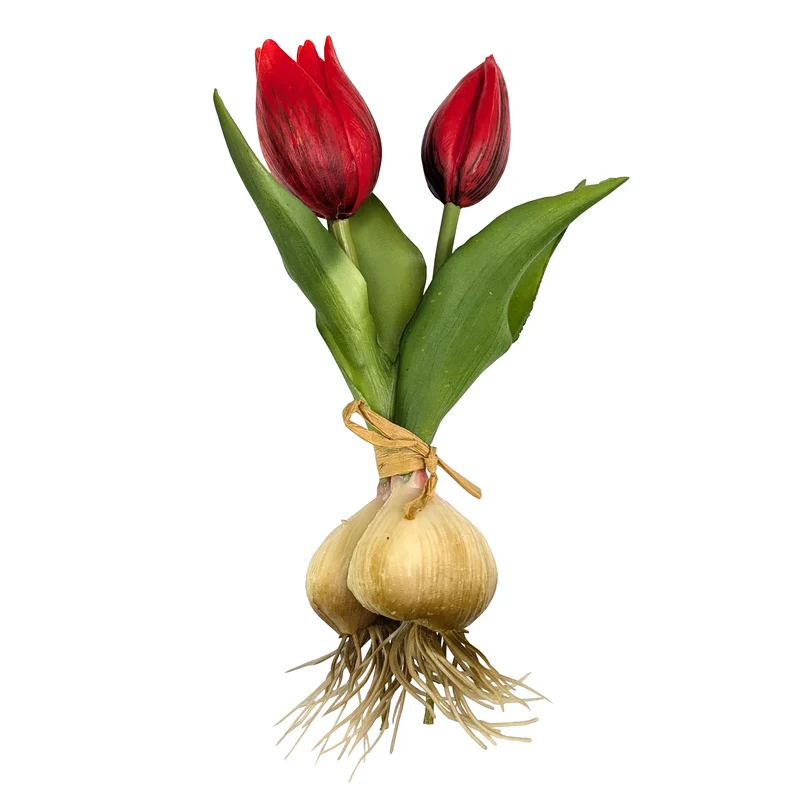Seidenblumen Tulpen mit Zwiebeln | Hochwertige Kunstblumen in 2 Farben | 18 cm
