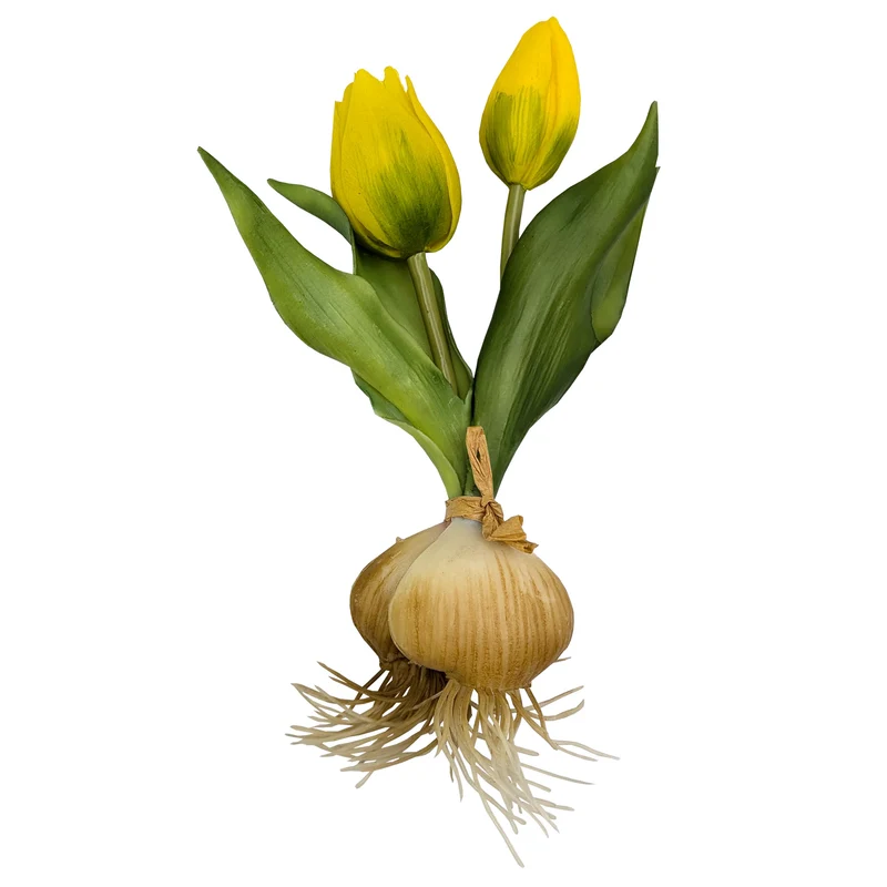 Seidenblumen Tulpen mit Zwiebeln | Hochwertige Kunstblumen in 2 Farben | 18 cm