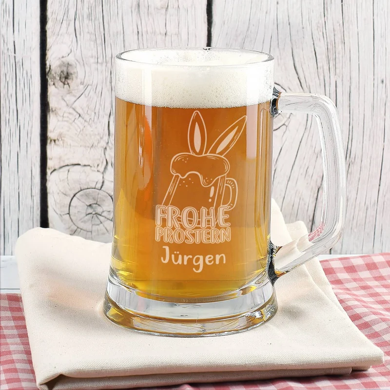 Frohe Prostern - Bierseidel mit persönlicher Namensgravur zu Ostern