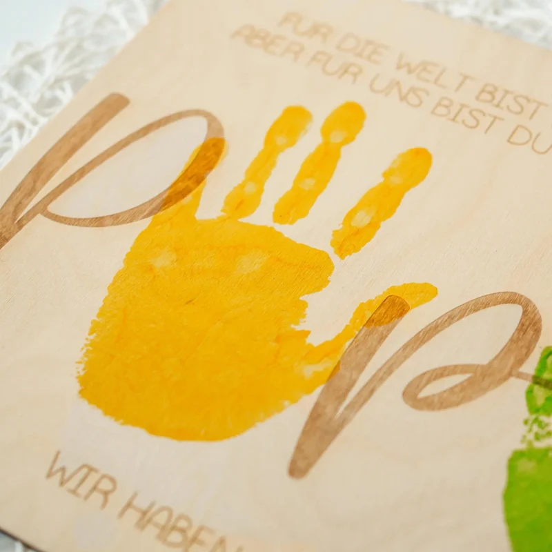 Handabdruck Brettchen Papa – Persönliches Holzgeschenk (mehrere Kinder)