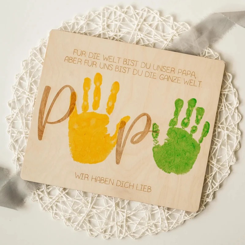 Handabdruck Brettchen Papa – Persönliches Holzgeschenk (mehrere Kinder)
