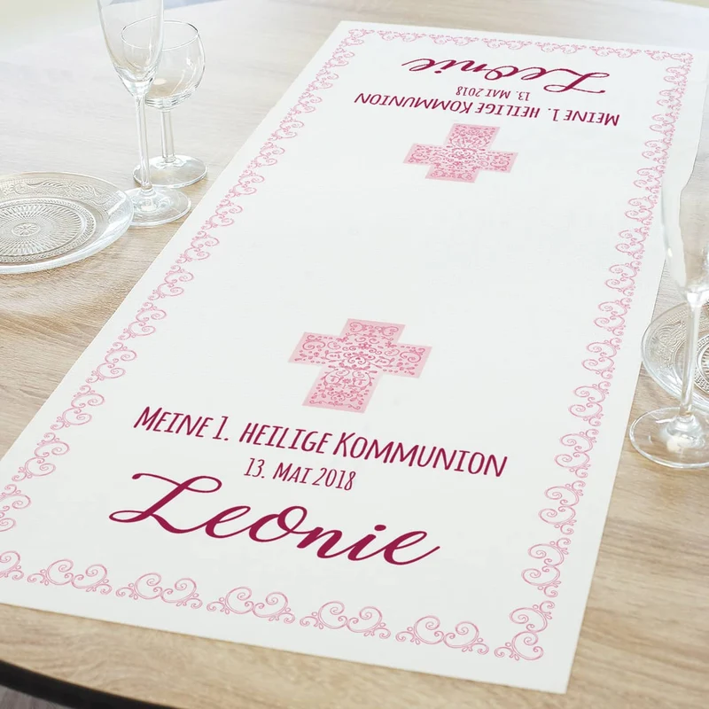 Tischläufer zur Kommunion, Konfirmation oder Taufe, in 4 Farben und 2 Größen zur Auswahl