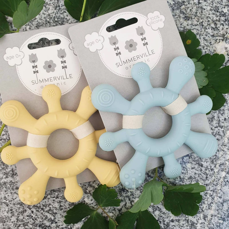 Beißring für Babys, aus Silikon, Koralle, Sonnengelb