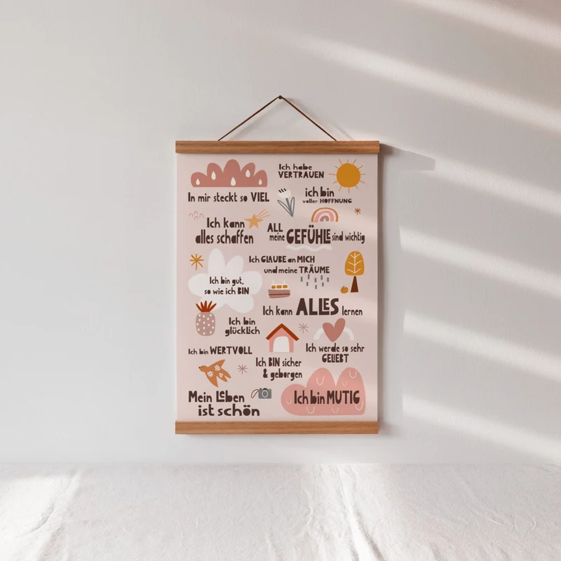 Modern Kids Art - Poster Affirmationen Peaceful World A4