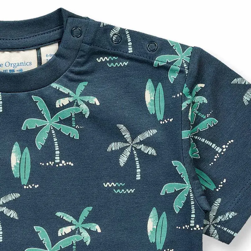 Sense Organics Baby T-Shirt ANTON Palmen Deep Petrol