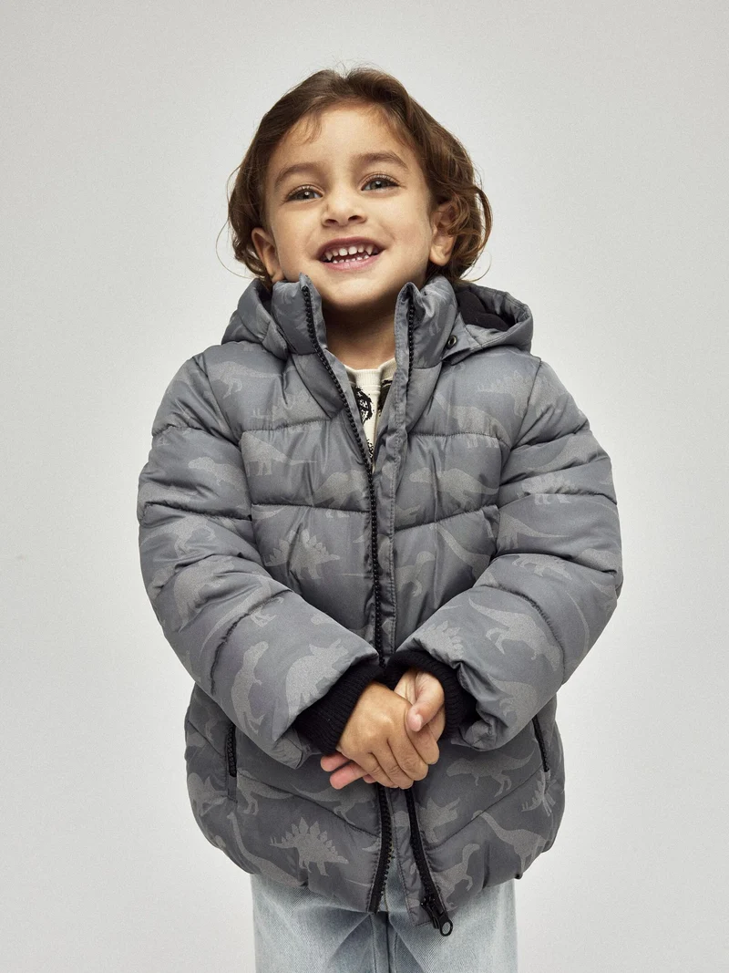 name it wattierte Jacke mit Dinoprint grau (nmmmosan)