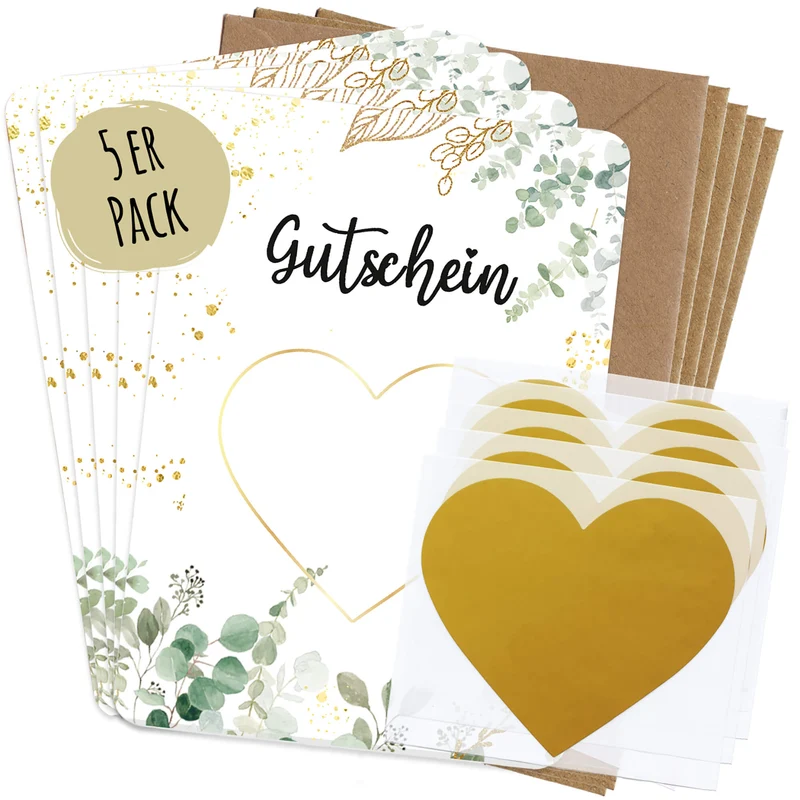 Rubbelkarten "Gutschein" - Euka (5er Set mit Umschlägen)