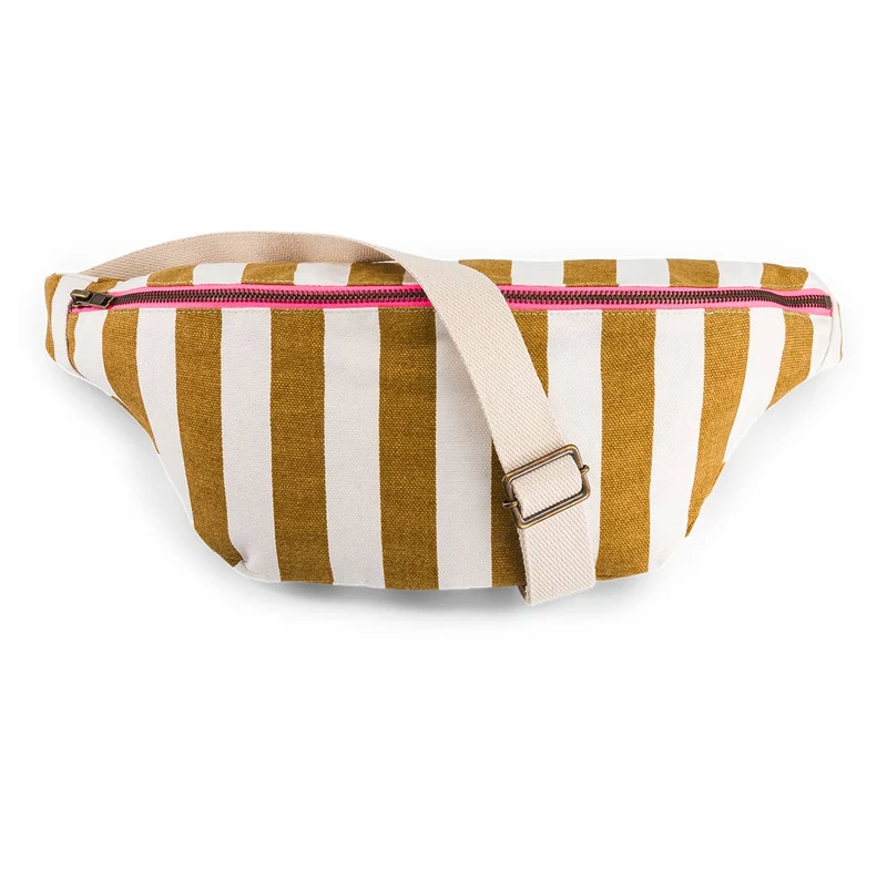 Damen Gürteltasche mit karamellfarbenen Streifen: TOFFEE / KRATZEN
