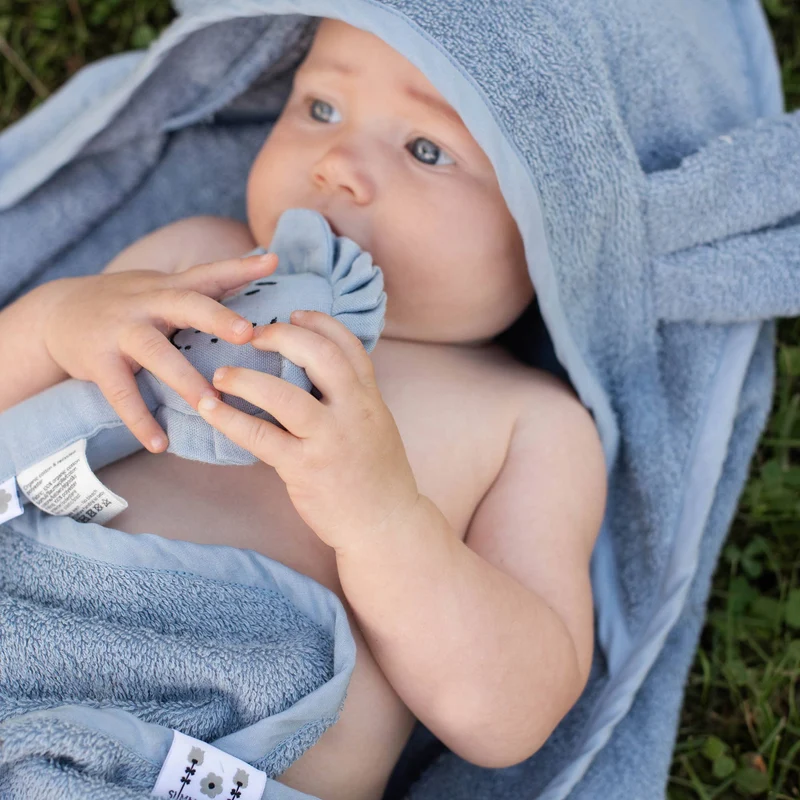 Bio-Babytuch mit Kapuze Rabbit Dusty Blue