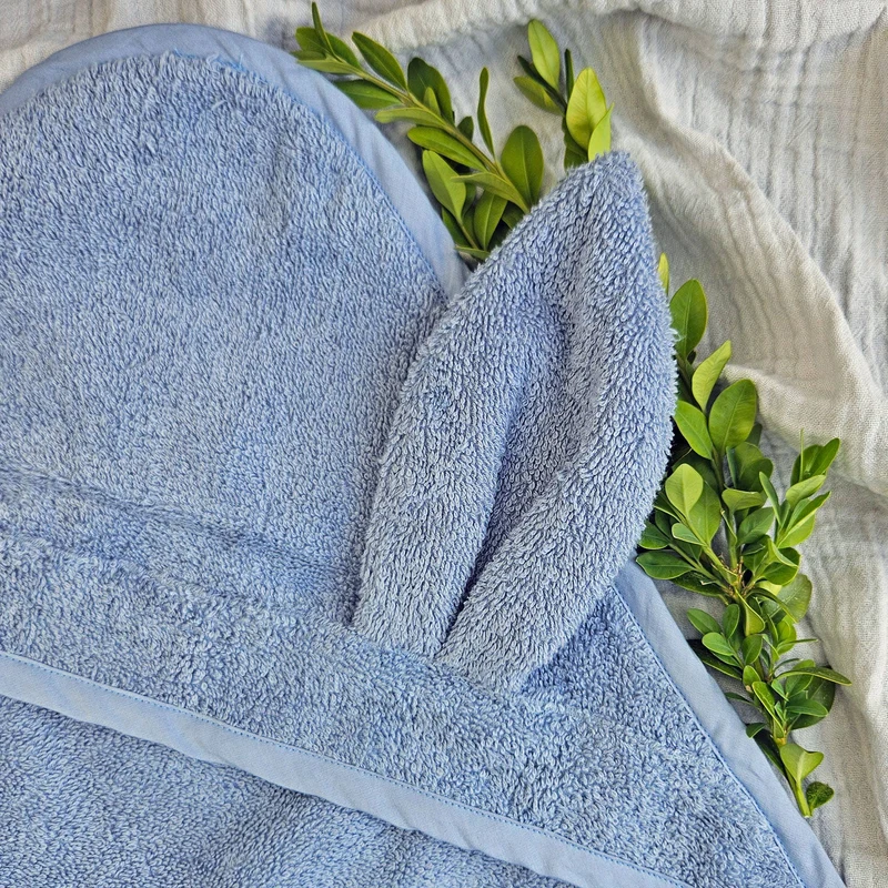 Bio-Babytuch mit Kapuze Rabbit Dusty Blue