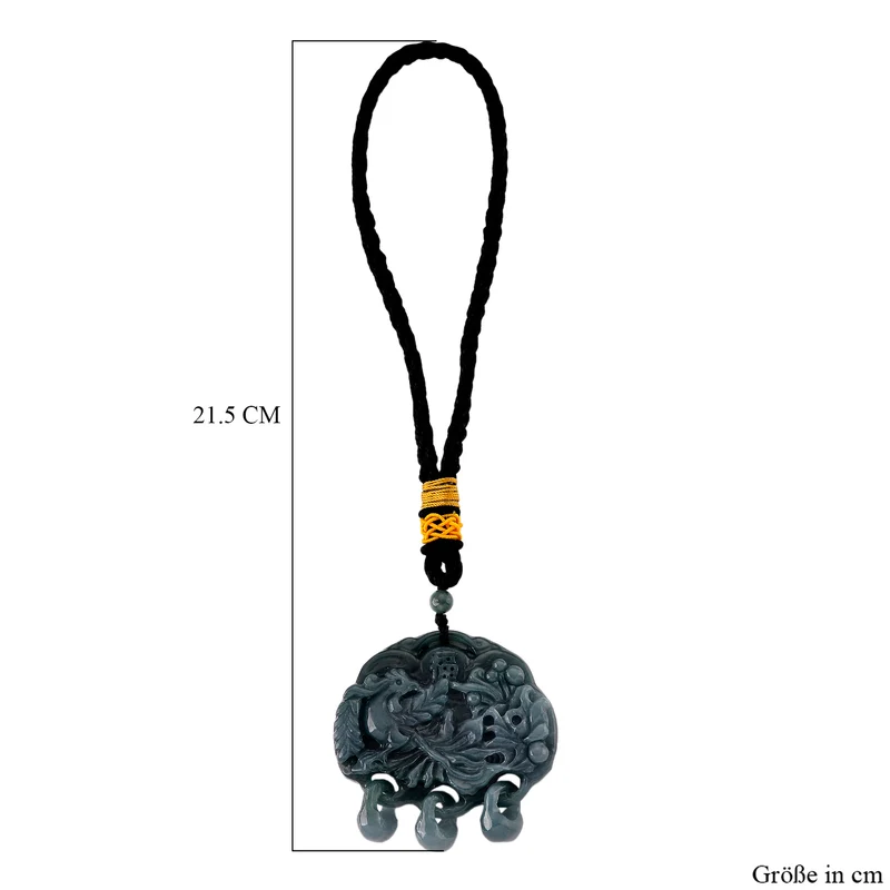 Olmeken-Jadeit Typ A Hängedekoration mit Phoenix- und Pfingstrosen-Doppelmotiv, 55mm - 295 ct.