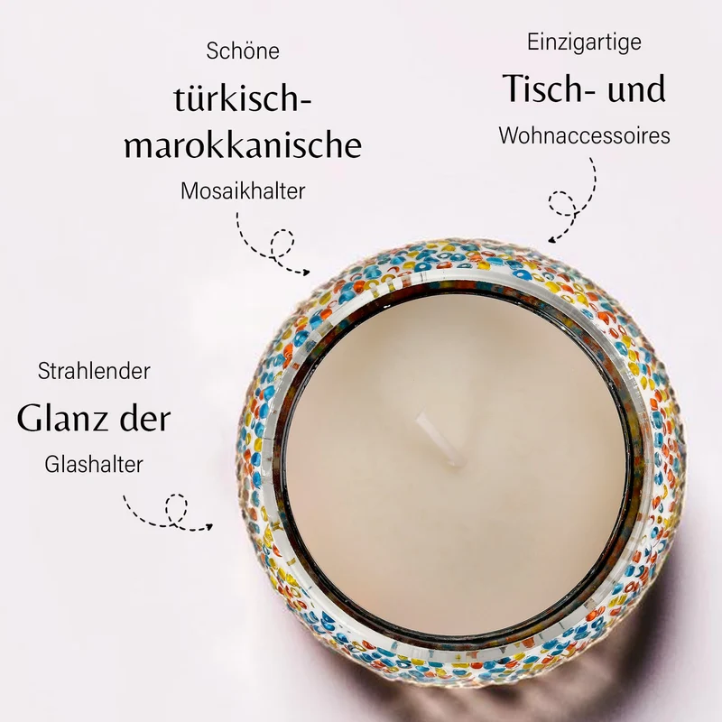 Lavendel-Eukalyptus Sojawachs-Duftkerze im Mosaikglas, Größe: 10 x 8 cm