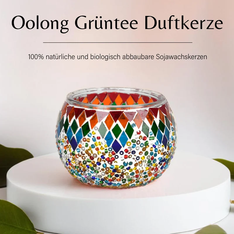Lavendel-Eukalyptus Sojawachs-Duftkerze im Mosaikglas, Größe: 10 x 8 cm