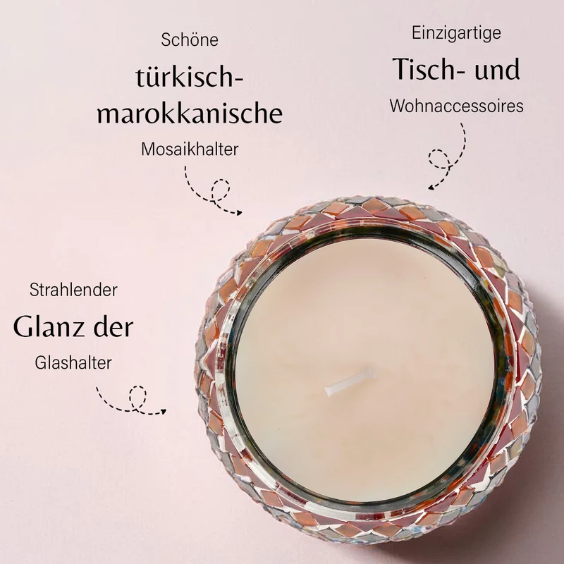 Lavendel-Eukalyptus Sojawachs-Duftkerze im Mosaikglas, Größe: 10 x 8 cm