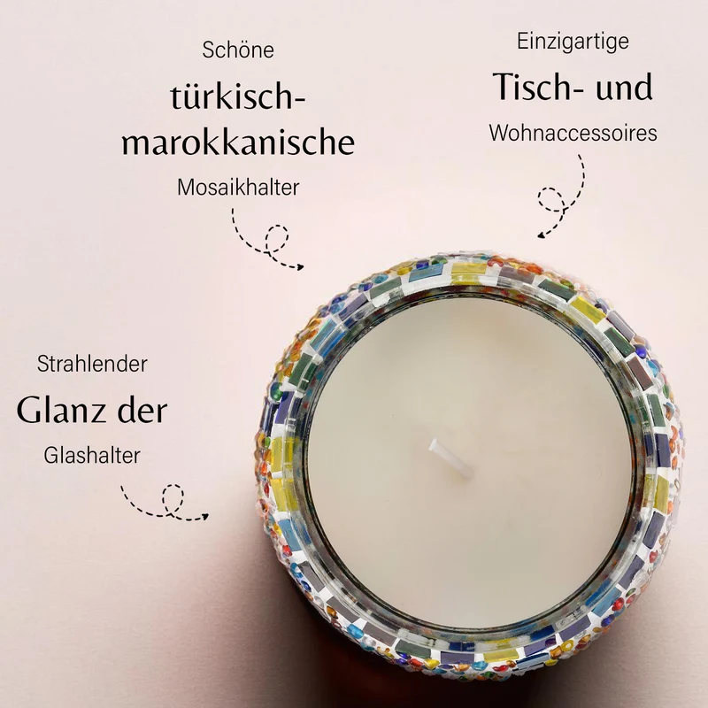 Lavendel-Eukalyptus Sojawachs-Duftkerze im Mosaikglas, Größe: 10 x 8 cm
