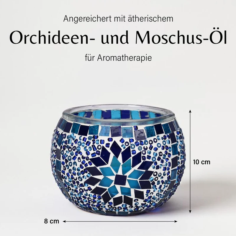 Lavendel-Eukalyptus Sojawachs-Duftkerze im Mosaikglas, Größe: 10 x 8 cm
