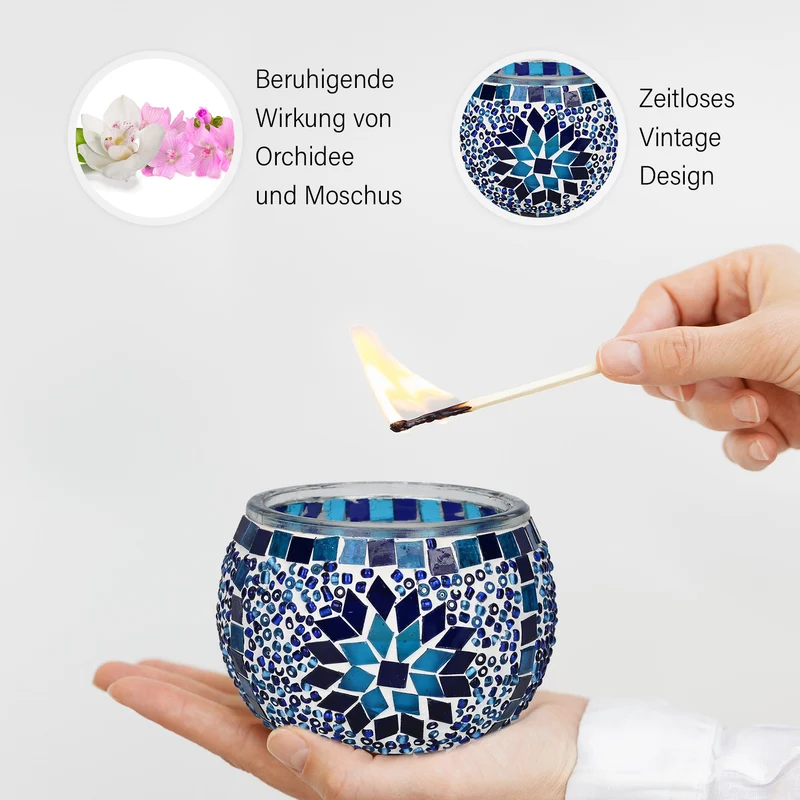 Lavendel-Eukalyptus Sojawachs-Duftkerze im Mosaikglas, Größe: 10 x 8 cm