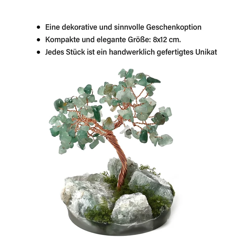 Handgefertigter Lebensbaum aus Amethyst-Heilsteinen, Glücksbaum mit natürlichen Kristallen und Kupferdraht, ca. 8 x 12 cm