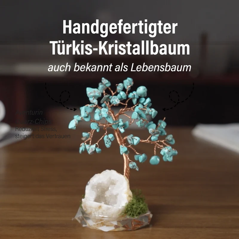 Handgefertigter Lebensbaum aus Amethyst-Heilsteinen, Glücksbaum mit natürlichen Kristallen und Kupferdraht, ca. 8 x 12 cm