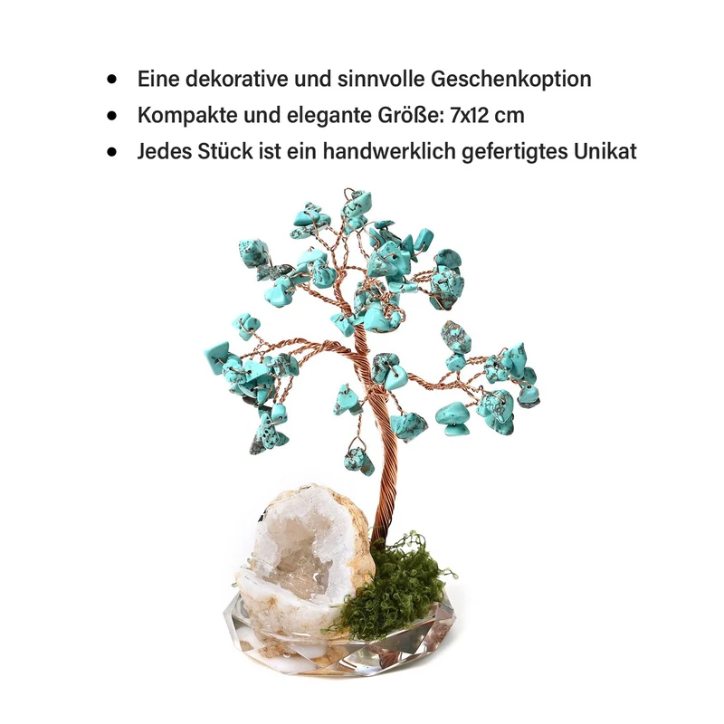 Handgefertigter Lebensbaum aus Amethyst-Heilsteinen, Glücksbaum mit natürlichen Kristallen und Kupferdraht, ca. 8 x 12 cm