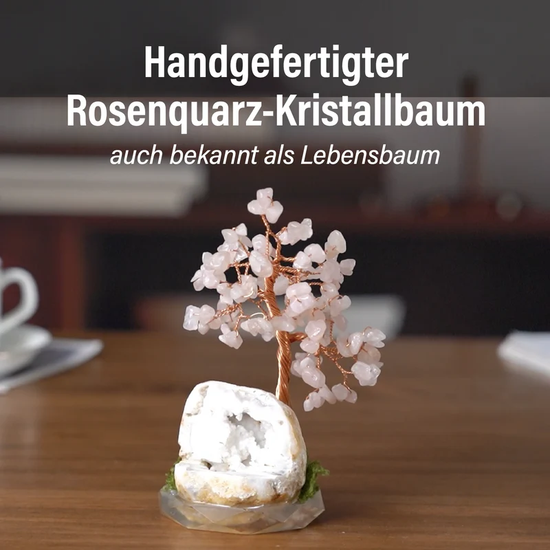 Handgefertigter Lebensbaum aus Amethyst-Heilsteinen, Glücksbaum mit natürlichen Kristallen und Kupferdraht, ca. 8 x 12 cm