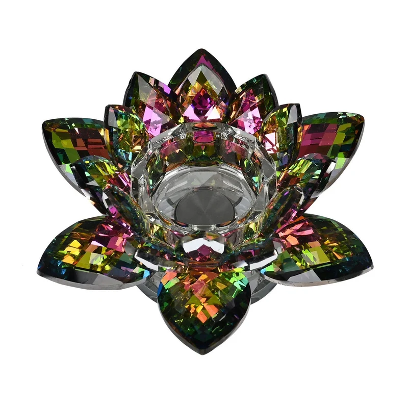 Kristallklare Lotusblume Kerzenhalter mit Drehsockel 18x7,5 cm