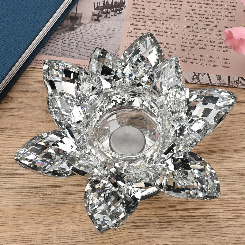 Kristallklare Lotusblume Kerzenhalter mit Drehsockel 18x7,5 cm
