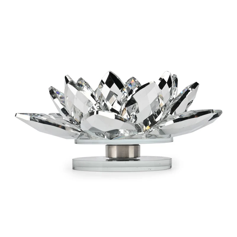 Kristallklare Lotusblume Kerzenhalter mit Drehsockel 18x7,5 cm