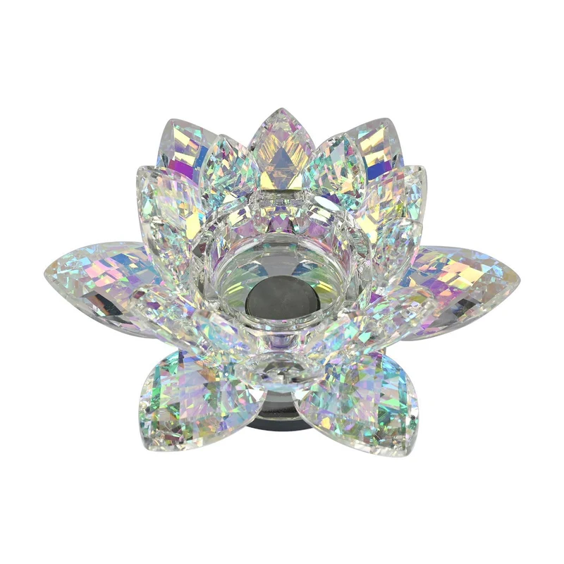 Kristall-Lotus-Teelichthalter - Drehbar, opalisierend schimmernd, 18x7,5 cm