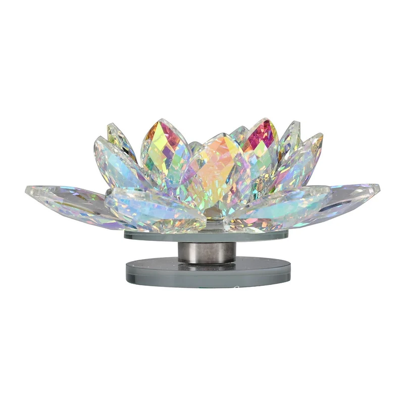 Kristall-Lotus-Teelichthalter - Drehbar, opalisierend schimmernd, 18x7,5 cm