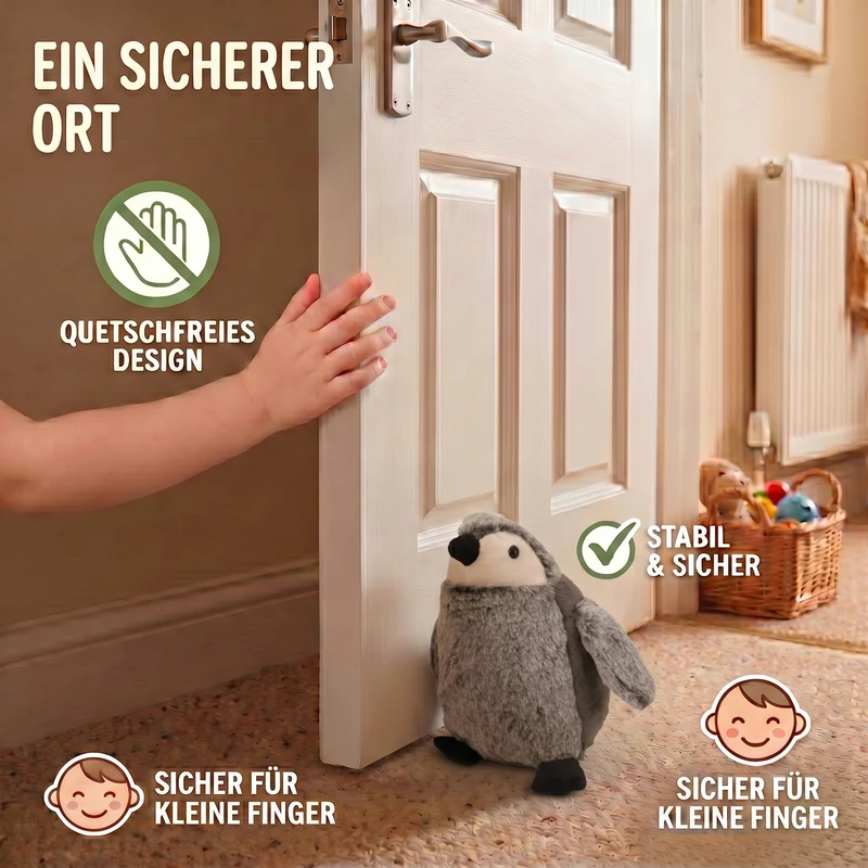 LIVMORE Pinguin Türstopper, Polyester mit Sandfüllung, 1 kg, 16 x 20 x 15 cm, Grau