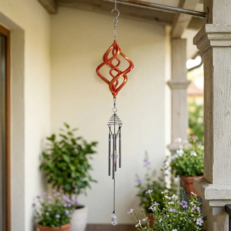 3D Windspiel, Aluminium, 10.3 x 10.3 x 61 cm, Rot