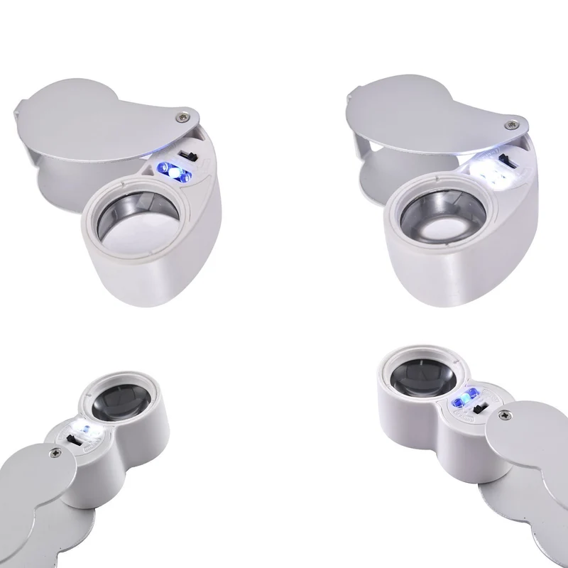 2er Set Schmucklupen mit LED- und UV Licht, 40x und 30x Linse, 6.5x3.3x2.7cm, Silber