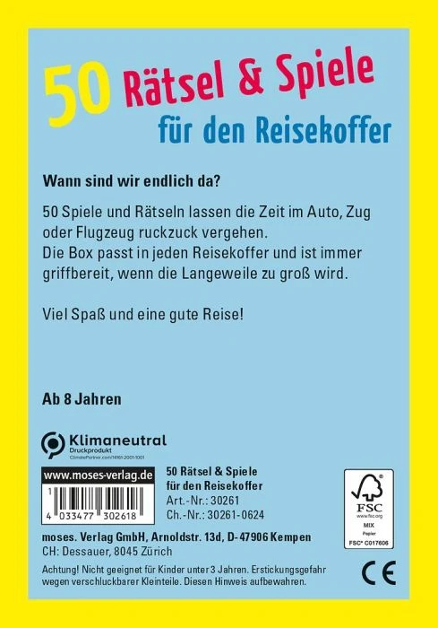 Moses 50 Rätsel & Spiele für den Reisekoffer