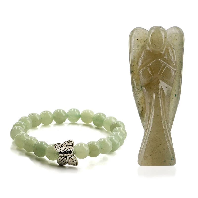 2er Set - Schutzengel aus Aventurin und Energie-Armband, Handgefertigt