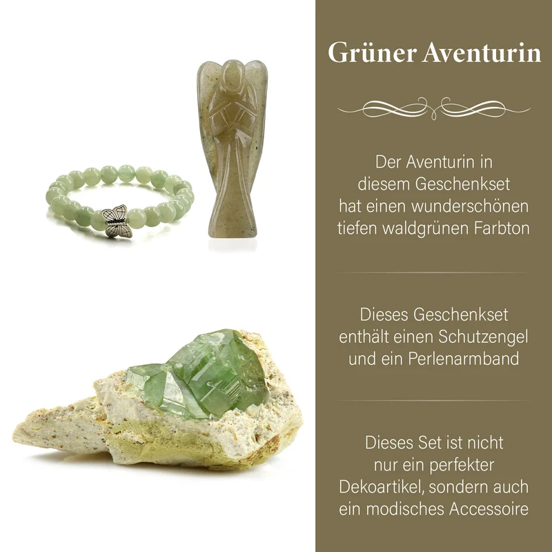 2er Set - Schutzengel aus Aventurin und Energie-Armband, Handgefertigt