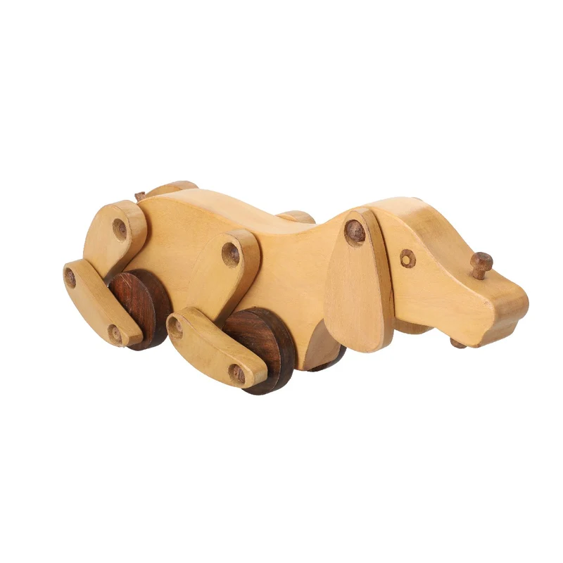 Handgefertigter Holzspielzeug-Hund auf Rädern, Größe 30x10x9 cm, Braun