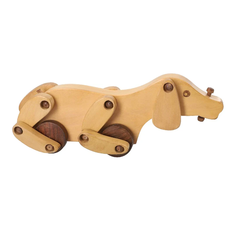 Handgefertigter Holzspielzeug-Hund auf Rädern, Größe 30x10x9 cm, Braun