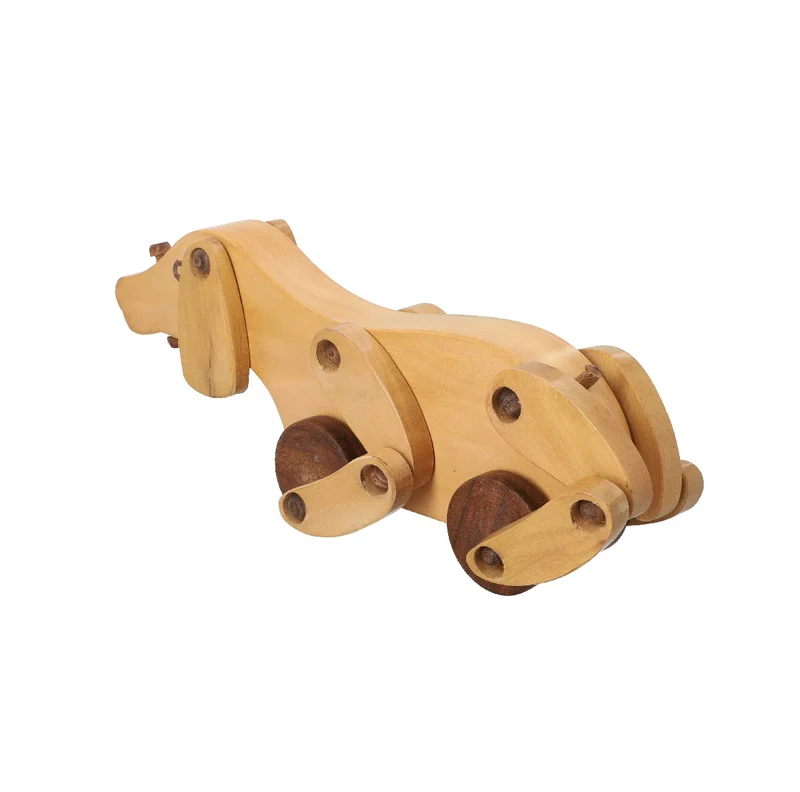 Handgefertigter Holzspielzeug-Hund auf Rädern, Größe 30x10x9 cm, Braun