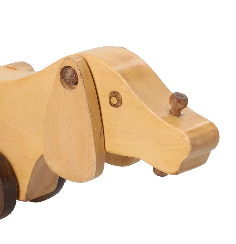 Handgefertigter Holzspielzeug-Hund auf Rädern, Größe 30x10x9 cm, Braun