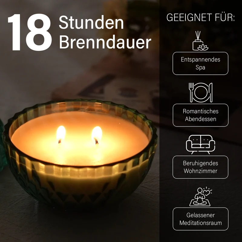 The 5th Season: Premium-Kollektion: Amber-Duftkerze im Glass mit Messing Kerzenhalter, 6ml natürliches Öl, 180 g. Wachs, 20 Stunden Brenndauer, Rot
