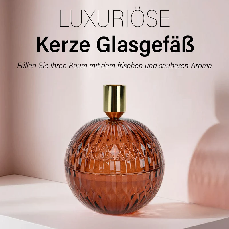 The 5th Season: Premium-Kollektion: Amber-Duftkerze im Glass mit Messing Kerzenhalter, 6ml natürliches Öl, 180 g. Wachs, 20 Stunden Brenndauer, Rot