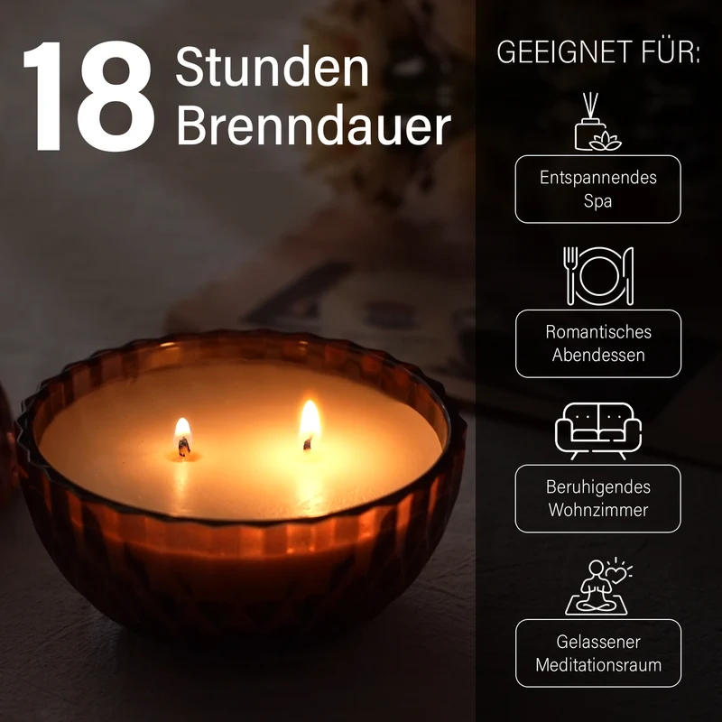 The 5th Season: Premium-Kollektion: Amber-Duftkerze im Glass mit Messing Kerzenhalter, 6ml natürliches Öl, 180 g. Wachs, 20 Stunden Brenndauer, Rot