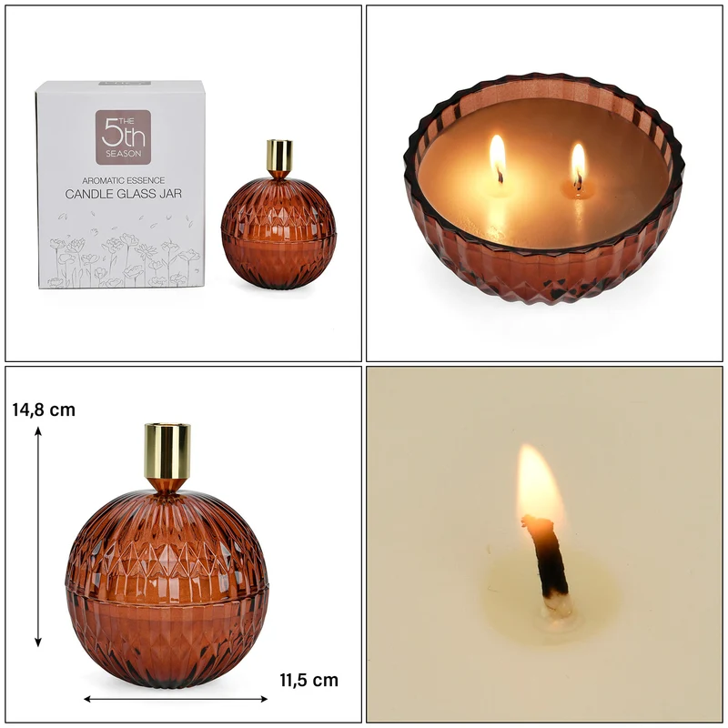 The 5th Season: Premium-Kollektion: Amber-Duftkerze im Glass mit Messing Kerzenhalter, 6ml natürliches Öl, 180 g. Wachs, 20 Stunden Brenndauer, Rot