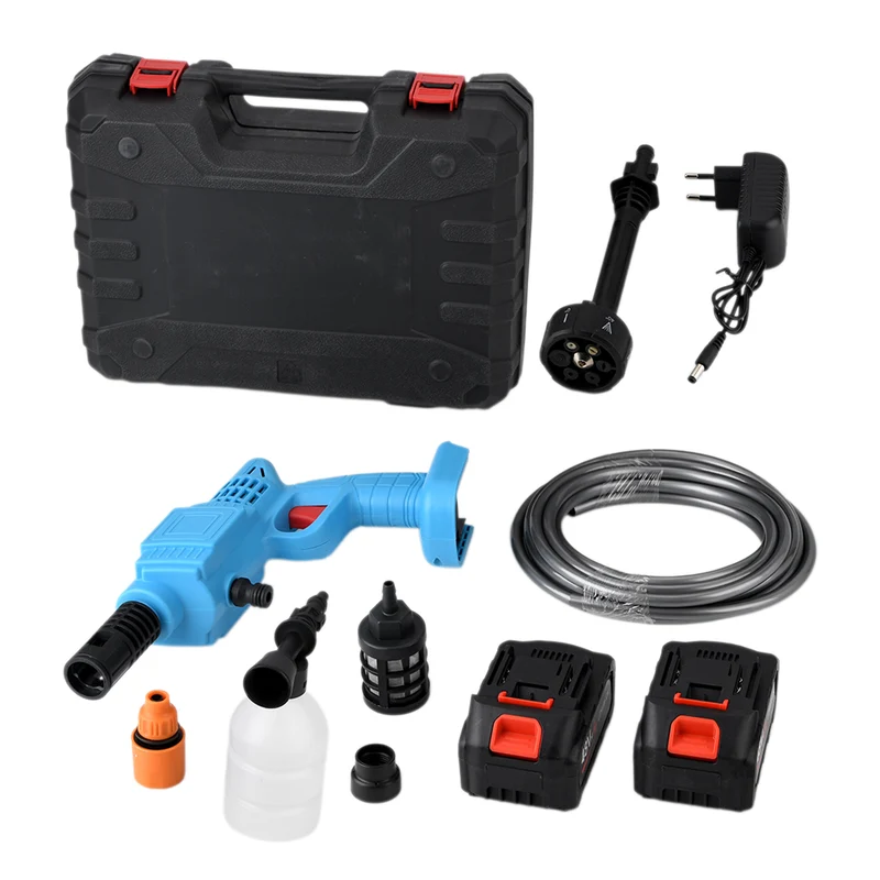 Kabelloser Akku-Hochdruckreiniger, 260 W, 2 Akkus je 6000 mAh, 5 m Wasserschlauch, Zubehör-Set, Blau