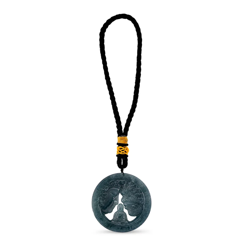 Olmeken-Jadeit Typ A Hängedekoration mit Buddha und Doppelgesicht, 45mm - 180 ct.