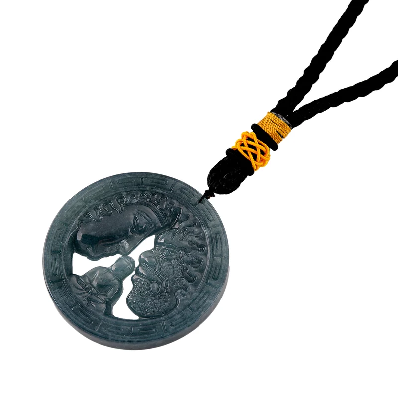 Olmeken-Jadeit Typ A Hängedekoration mit Buddha und Doppelgesicht, 45mm - 180 ct.