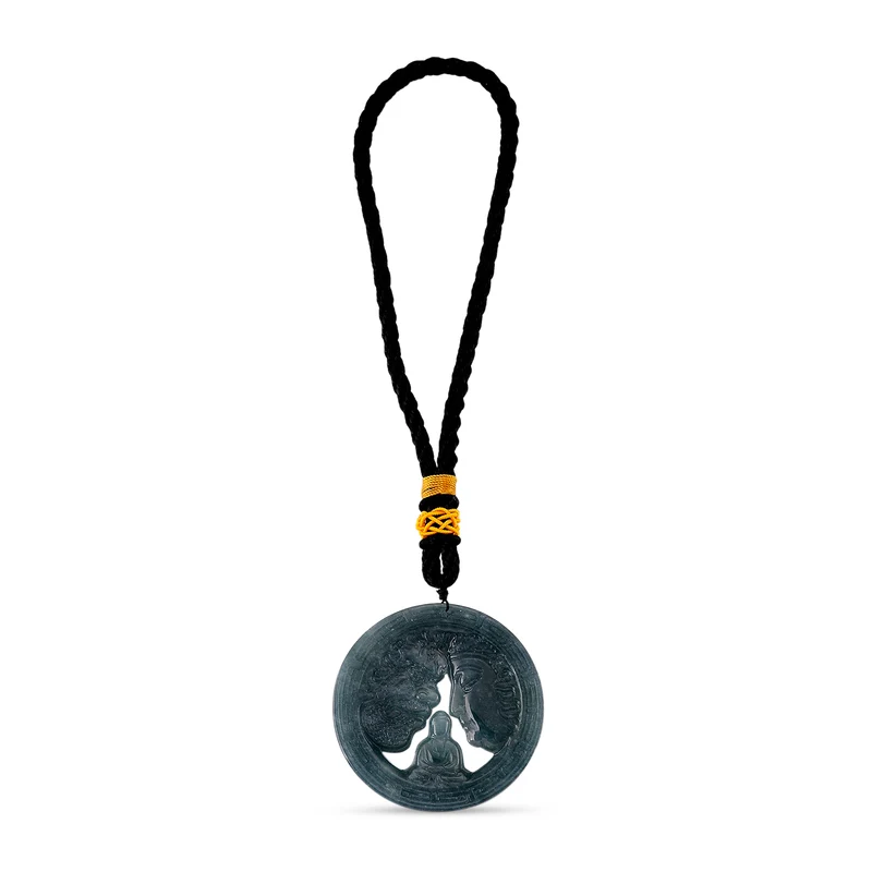 Olmeken-Jadeit Typ A Hängedekoration mit Buddha und Doppelgesicht, 45mm - 180 ct.