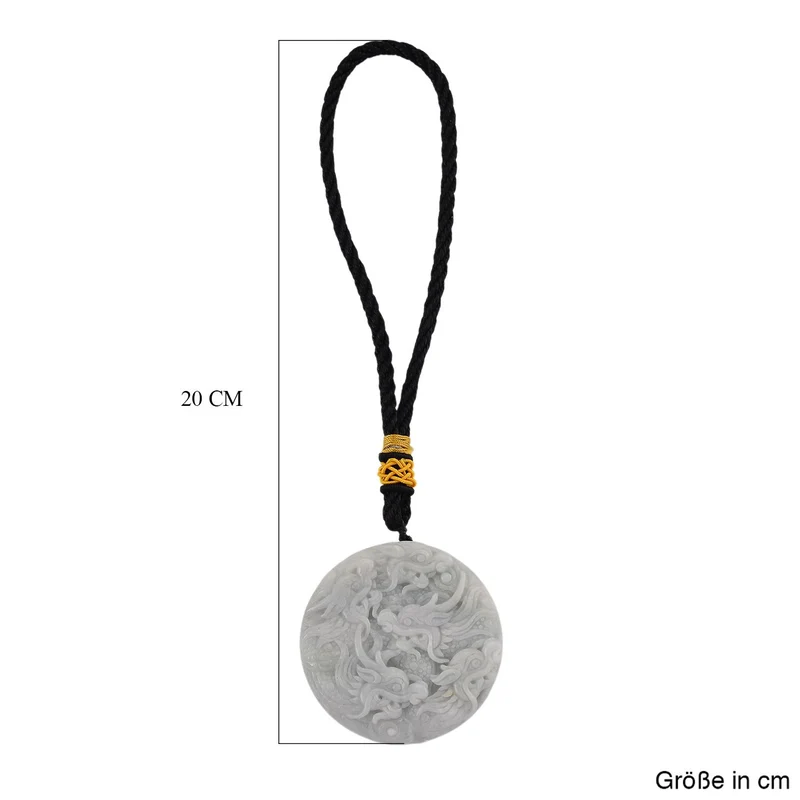Natürlicher burmesischer Jadeit Typ A Hängedekoration mit Doppeldrachen-Relief, 45mm - 368 ct.